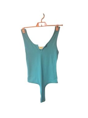 Zenana Turquoise Scoop V-Neck Thong Bodysuit